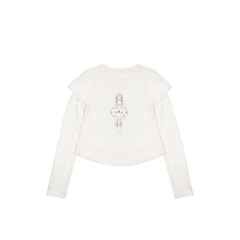 

Oni Homemade Print Long Sleeves Silm Brushed Fake Two-Piece In Stock, White S (official website free size)
