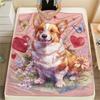 Pink Corgi Pattern Flannel Blanket, High Quality Comfortable for All Seasons, Home Decor, Warmth and Comfort, Perfect for Gifts.