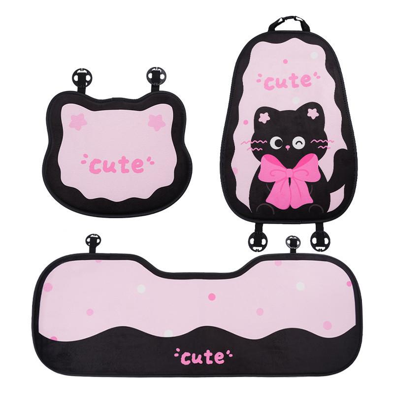 Cat Cute Bow Cartoon Animal Car Seat Cover Car Interior Cushion Decoration Set