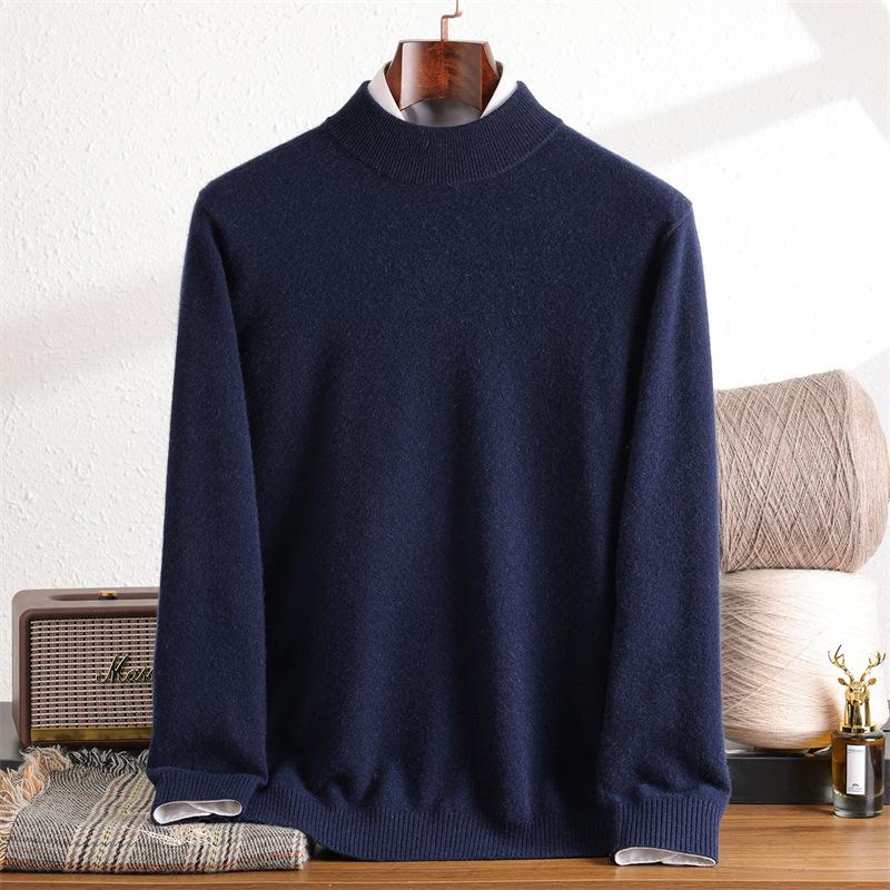 Autumn And Winter Men'S Pure Cashmere Long-Sleeved Semi-Turtleneck Loose Versatile Cashmere Simple Knitted Pullover