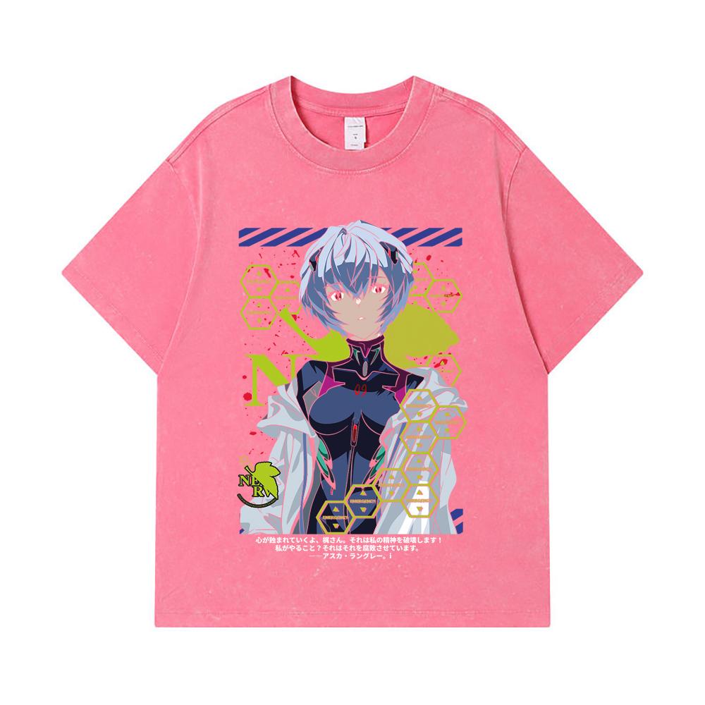 275 GSM Washed T-shirts 100% Cotton Evangelion V6 Rei Print Unisex Heavy Cotton T Shirt