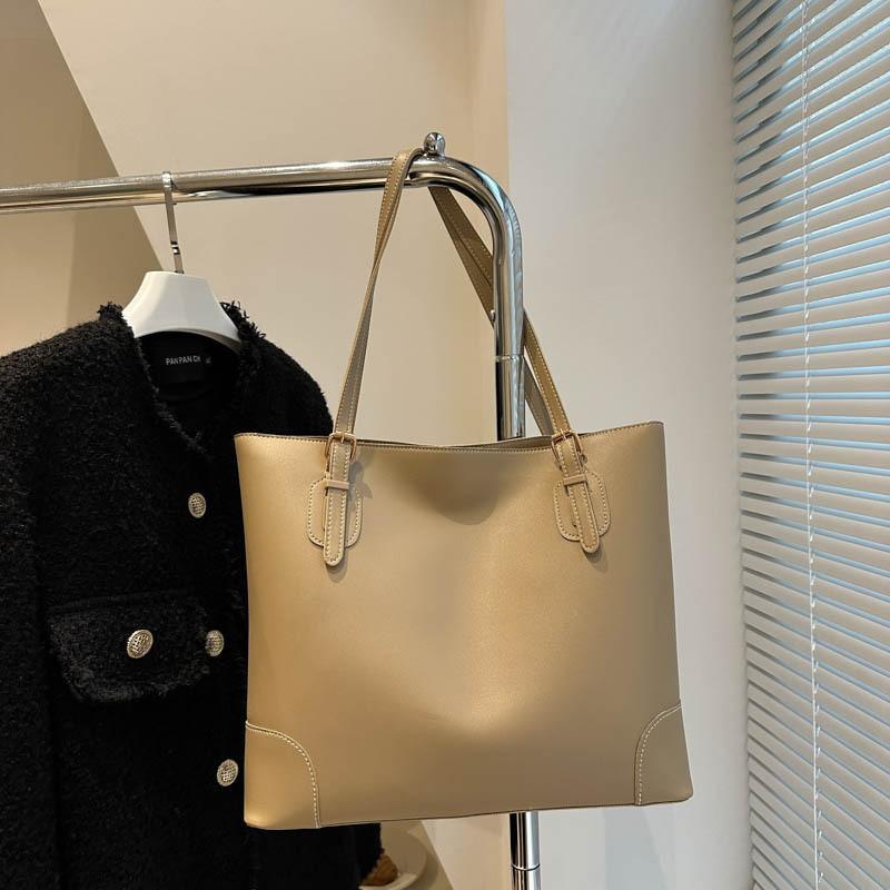 Chic Large Capacity Tote Bag With French Style In Black Khaki And Brown Colors For Trendy Women