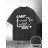 European Sizes Men's T-Shirt with Bold 'RABIT' Graphic & Hand-Drawn Duck Streetwear Tee - Round Neck Short Sleeve Casual Shirt for Casual Attire