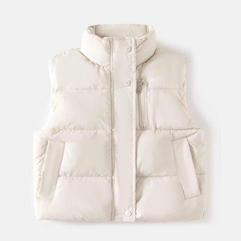 Boy's Zipper Shirt Sleeveless Cotton Coat Solid Color Coat Vest