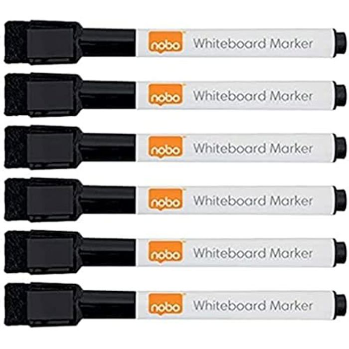 Marqueurs Effaçables À Sec - NOBO - Mini Marqueurs - Pointe Fine 2 Mm - Noir - Pack De 6