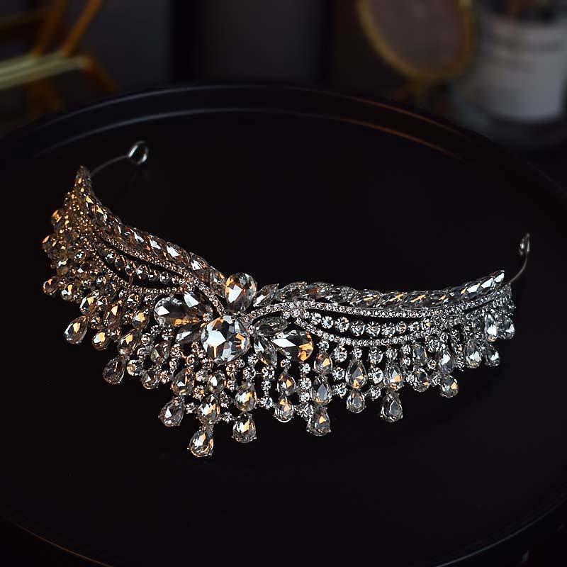 The New Light Luxury Crystal Crown Baroque Bride High End Styling Hair Accessory Birthday and Makeup Women's Crown Is Grand and Elegant