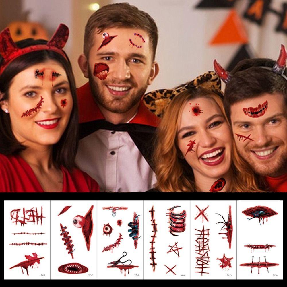 

Body Makeup Temporary Tattoos Decals Multicolor Scary Wounds Scab Stickers Unisex B