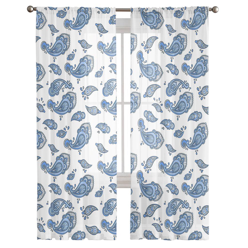 Vintage Boho Mandala Pattern Cashew Flower Window Curtains Sheer Chiffon Tulle Curtain Home Living Room Backdrop Decoration