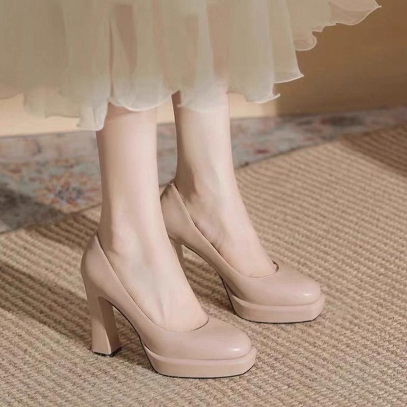 Fashion Elegant French Style Women's High Heels 2025 New Round Toe Ultra Thick Platform Non Slip Fiberglass Sole Comfortable for Adults