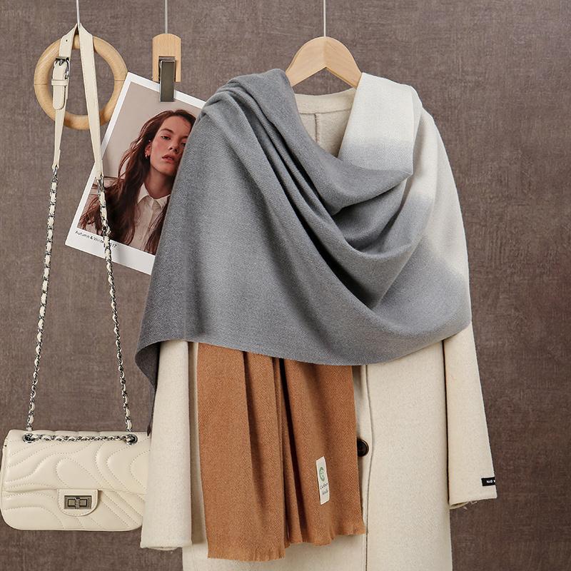 

Новый градиентный кашемировый шарф женский с кисточками, шаль омбре, зимний теплый шарф-одеяло, толстая пашмина, шарф на шею, женский муфлер