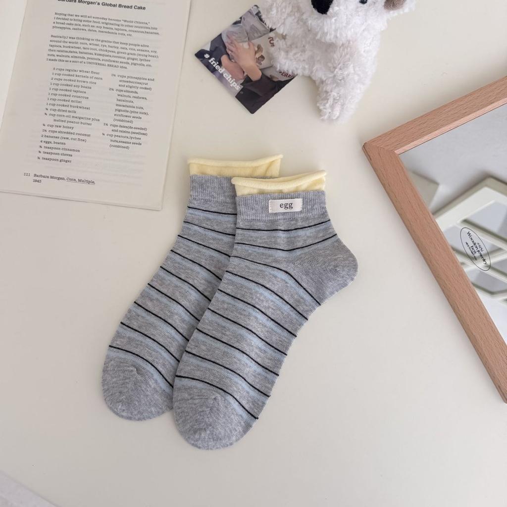 Sock Children's Short Socks, Summer and Spring Rolled-edge Striped Thin Summer Girls' Versatile Short Tube Socks