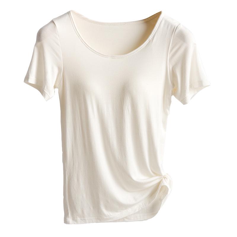 Sportovní tričko na jógu s krátkým rukávem a vestavěnými vycpávkami – bezdrátové, není potřeba podprsenka – ideální na léto a podzim.