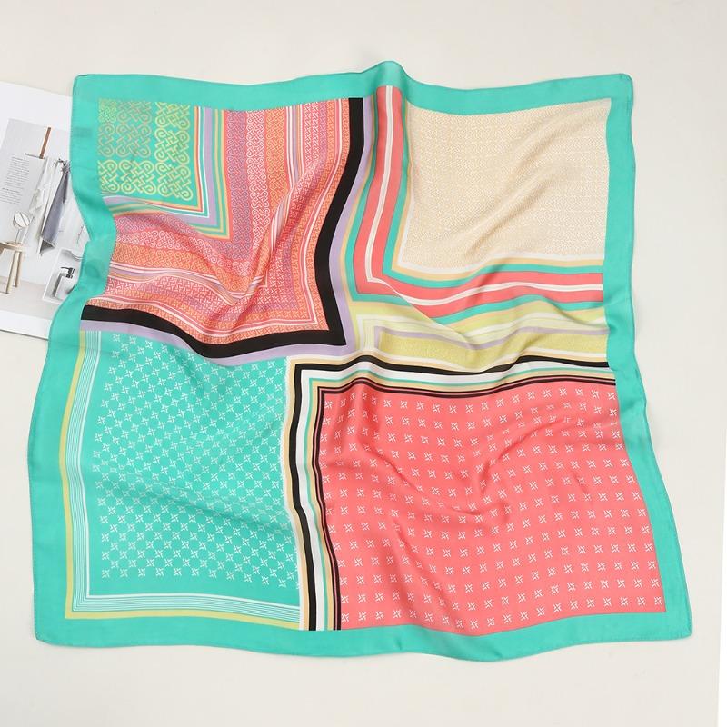 68cm Rainbow Striped Printed Scarf Women's New Style Emulated Silk Scarfs Fashion Versatile Clothes Bag Accessories Scarf