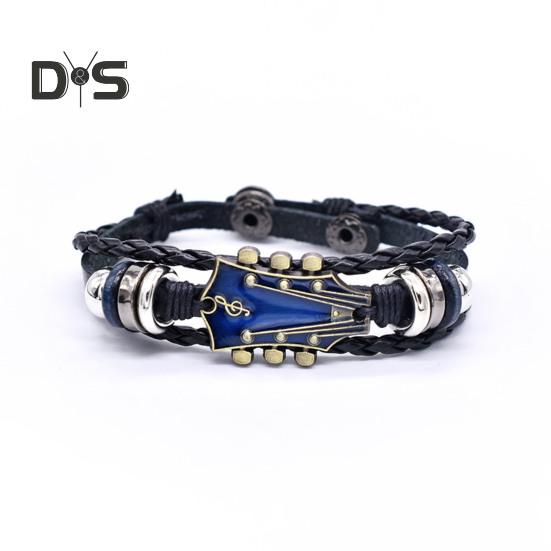 2/3 ks Náramek na punkovou kytaru Retro umělá kůže Zinková slitina Rock Music Náramek Ručně vyrobený pletený vícevrstvý zavinovací náramek pro muže