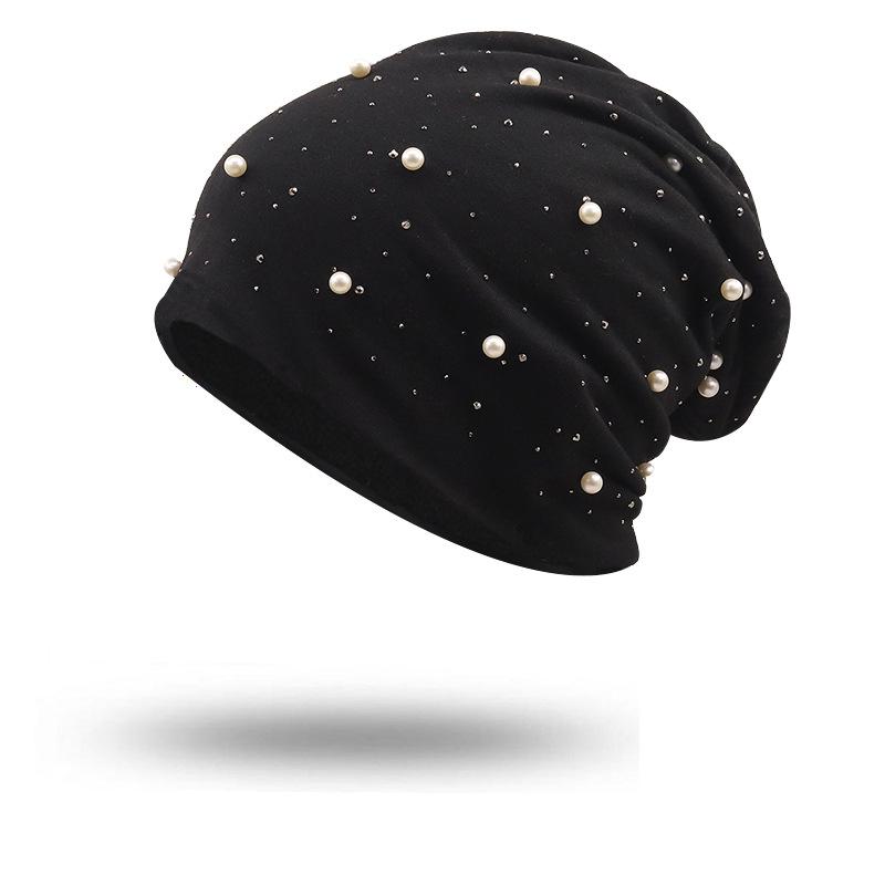 European and American women's autumn and winter new warm brimless hot diamond pearl monochrome pullover hat dome printing outdoor stacking hat