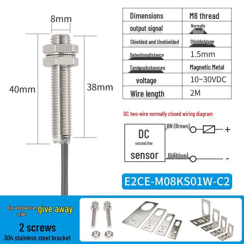Waterproof Inductive Proximity Switch, Two-Wire, M8/M12/M18/M30, NPN NO/PNP NC
