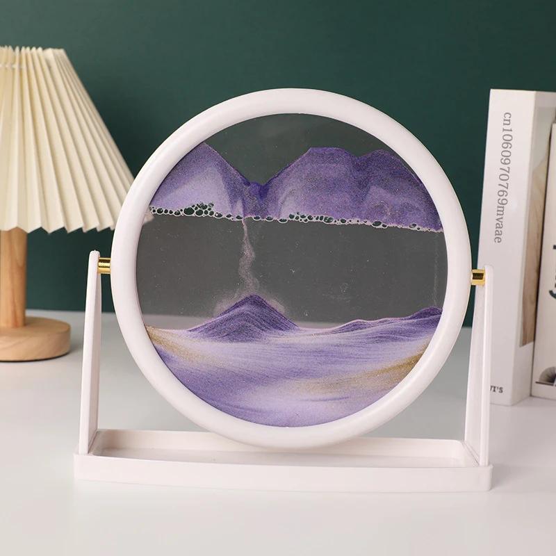 Sandscape Moving Sand Art Picture Round Glass 3D Quicksand Hourglass Rotatable Flowing Sand Frame Sand Painting Home Decor Gifts