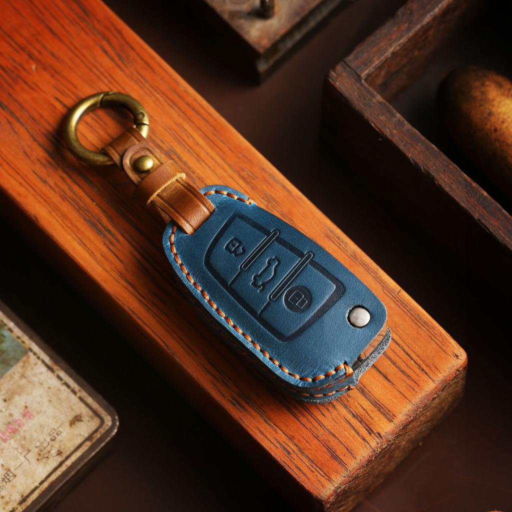 Leather Key Bag Is Suitable For Key Cover Folding Special Q3A3 Car Key Cover Crazy Horse Leather