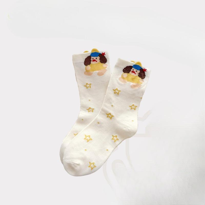 Women's Mid-calf Socks, Pure Cotton Spring and Autumn Thin Pile Socks, Trendy Socks, Cotton Socks, Summer Cartoon Striped Dachshund