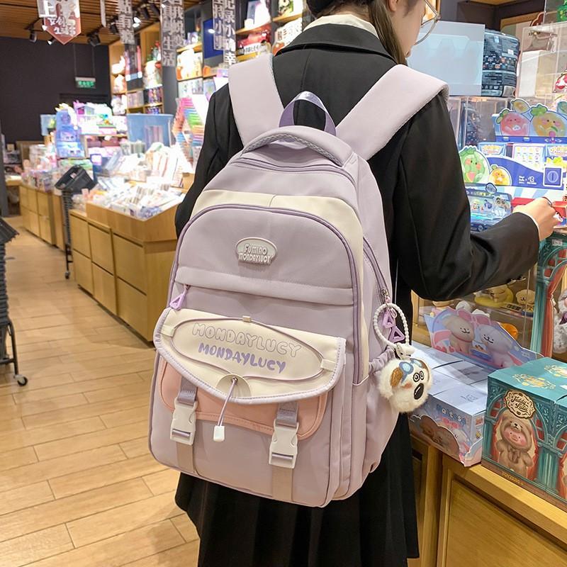 Junior High School Students 'schoolbag Women Light Reduce Burden Face Value Ins Style Large Capacity Backpack Primary Three-piece