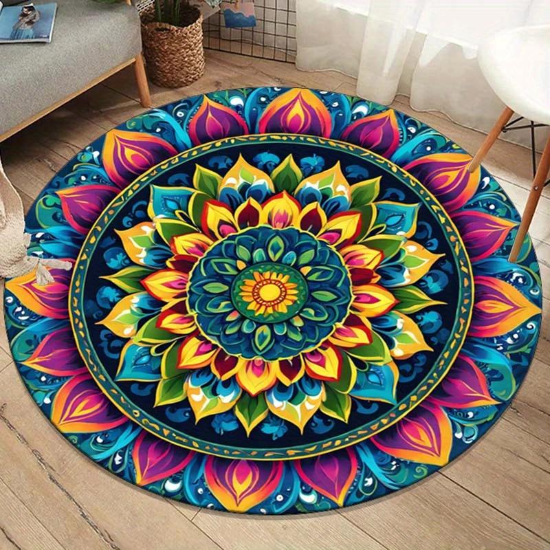 Mandala colorful floral round rug bohemian yoga meditation crystal velvet carpet for living room bedroom spiritual home decor