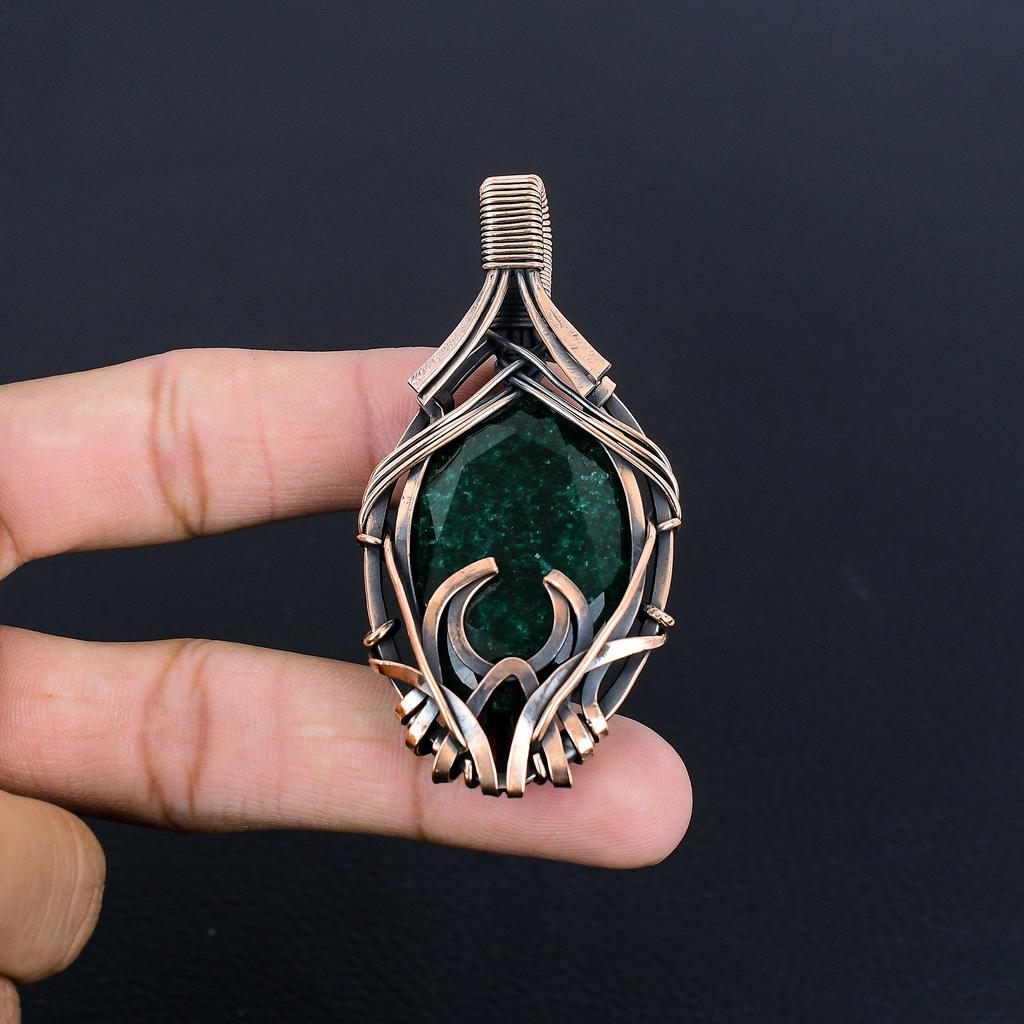 Emerald Pendant, 999 Copper Wire Wrapped Pendant Gemstone Jewelry, Handmade Pendant Amazing Jewelry, Gift For Her