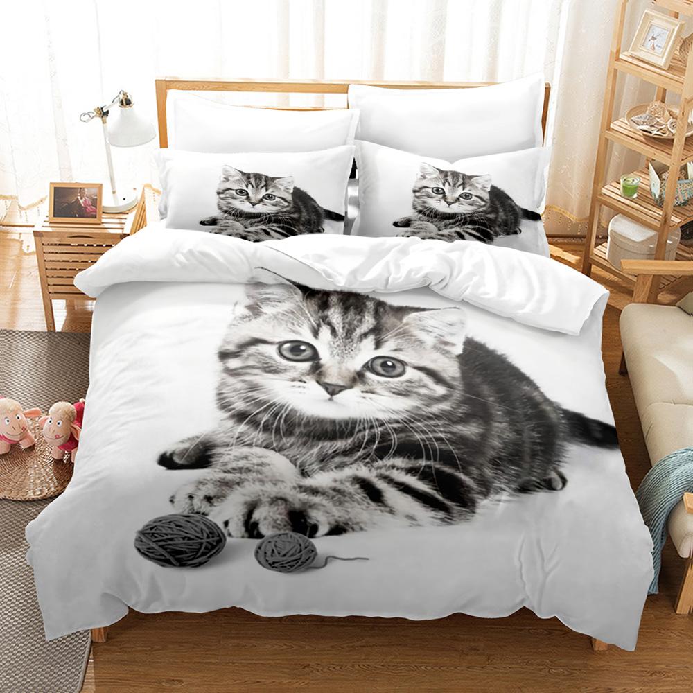Pet Cat Bedding Set Single Twin Full Queen King Size Cute Cat Bed Set Aldult Kid Bedroom Duvetcover Sets 3D Print Boys/girls 041