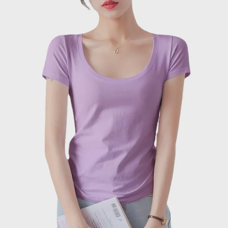 Women's Slim Fit White Round Neck Pure Cotton Short Sleeve T-Shirt - Summer 2025
