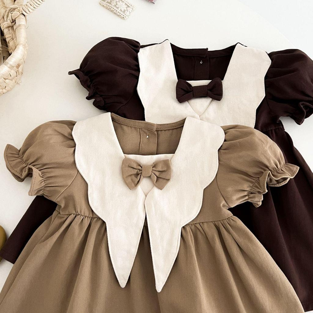 Retro Sommerkleid für Kleinkinder mit Peter-Pan-Kragen und kurzen Ärmeln