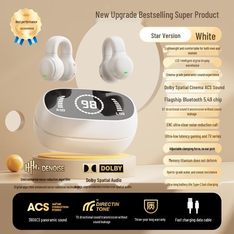 Bone Conduction True Wireless In-Ear Bluetooth Headphones 2025, Clip-On Over-Ear Style for Men & Women Sports.