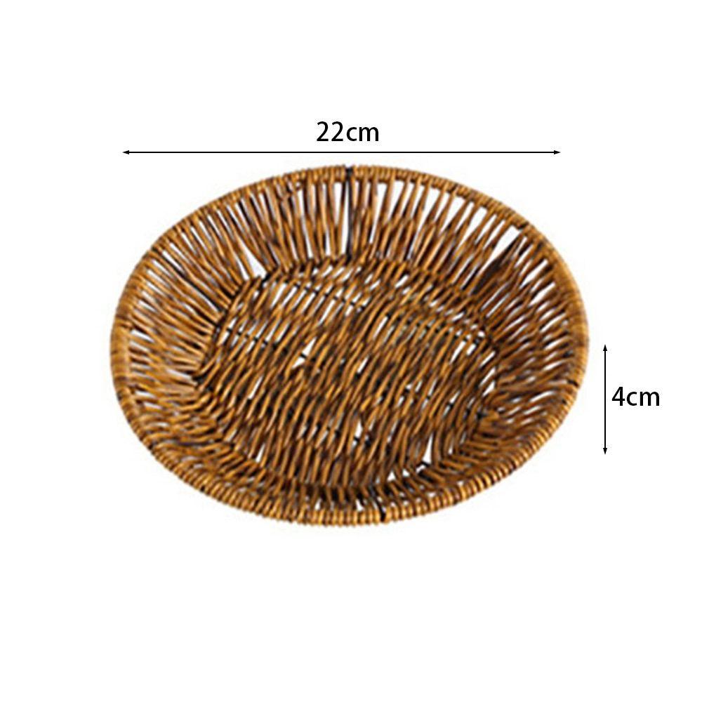 1Pcs Round Rectangular Shape Storage Tray Breakfast Bread Food Plastic Rattan Threads Basket