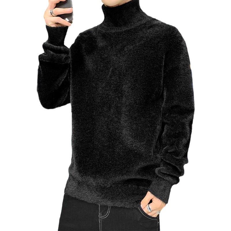 Men's Thickened Imitation Golden Mink Cashmere Sweater, Medium High Neck, Korean Style Trend, Warm Autumn Winter Knit Top