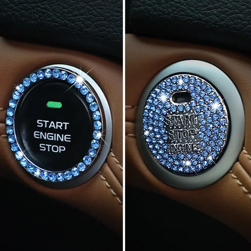 3D Car Ignition Start Button Diamond Rhinestone Metal Stickers Decor Auto Motorcycle Universal One-click Start Bling Decor Decal