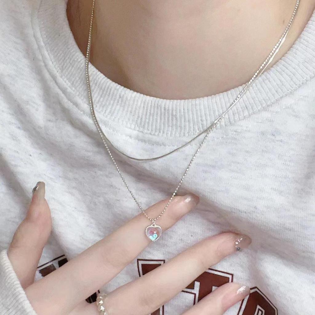 Heart-Shaped Moonstone Necklace for Women - Japanese-Korean Fashion, Stylish & Versatile Clavicle Chain