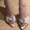 Summer white mesh pointed open-toed rhinestone thin heel high-heeled sandals wear gentle temperament wind