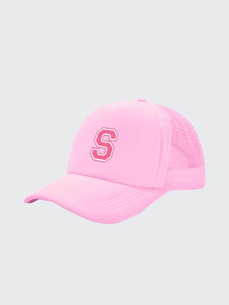 1pc Kid's 26 Alphabet Baseball Cap, Fashion Versatile Casual Sun Hat,Pink Mesh Breathable Trucker Cap, Suitable For Girls