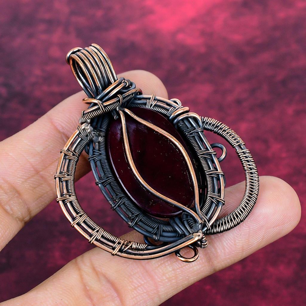 Red Fire Labradorite Gemstone Pendant Decent Jewelry Copper Wire Wrapped Pendant