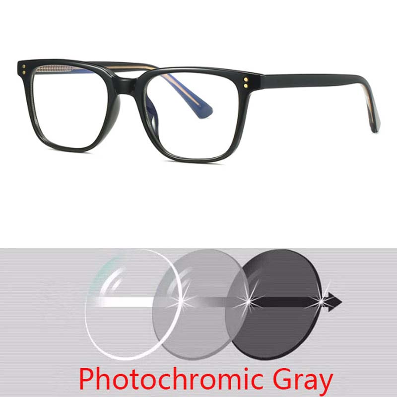 Square Rivets Photochromic Glasses Men Women Myopia Eyeglasses Students Short Sight Eyewear 0 -0.5 -1 -1.25 -1.5 -2.0 To -6