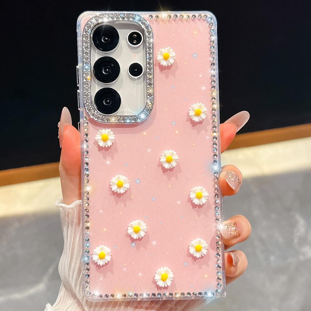 Suitable for Samsung S25 Ultra Flash Drill Mobile Phone Case A17 Creative Little Zou Juhua A56 Flash Powder Luxury All Inclusive Soft Shell