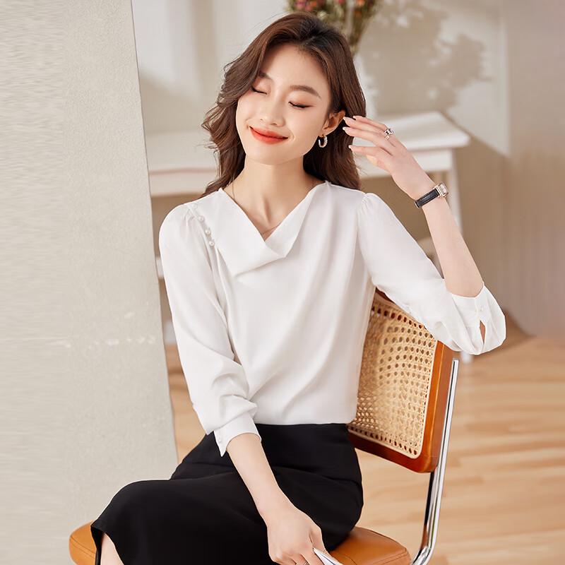 Women's Elegant V-Neck Long Sleeve Chiffon Blouse