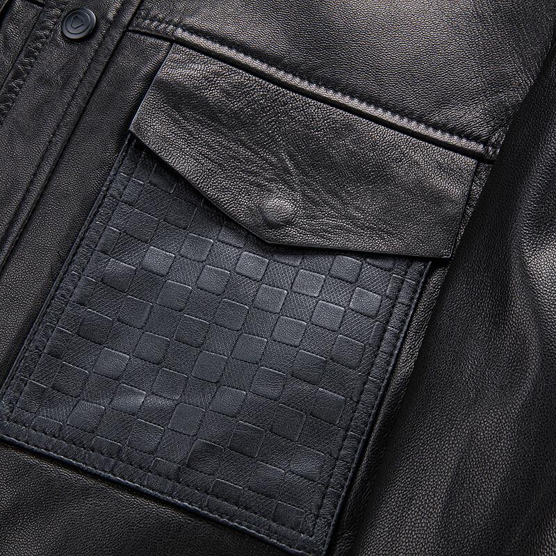 FAPAI Men's Genuine Goatskin Turn-Down Collar Leather Jacket