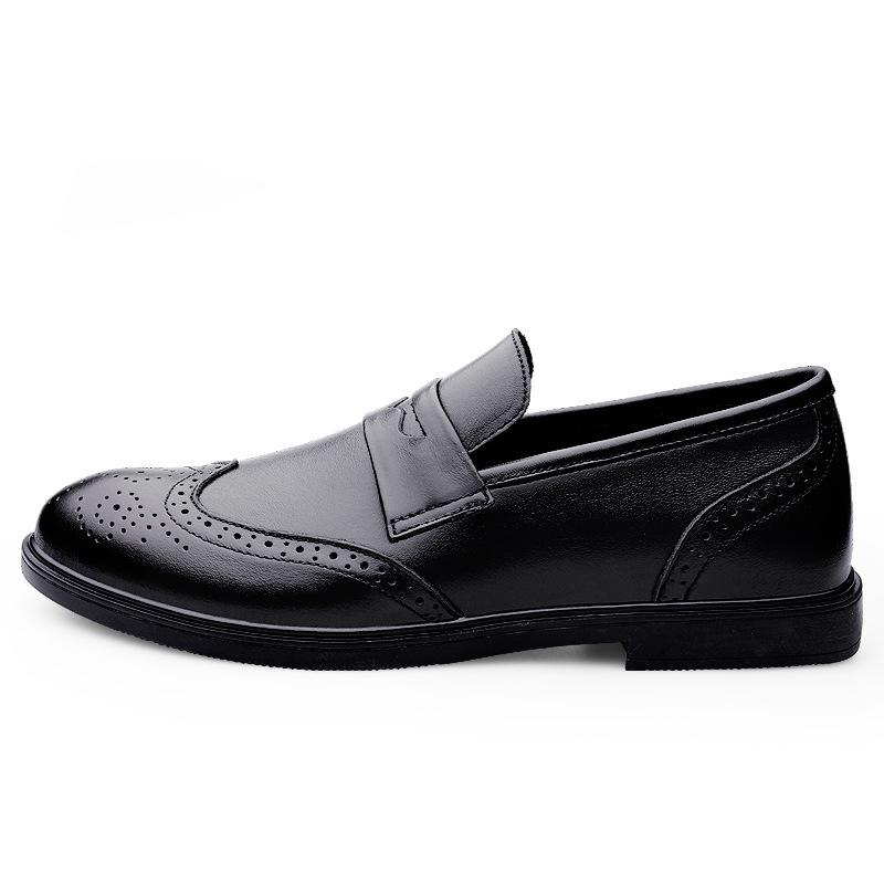 Carved Block Leather Business Dress Casual Leather Shoes Men's British Round Head Loafers Men's Shoes