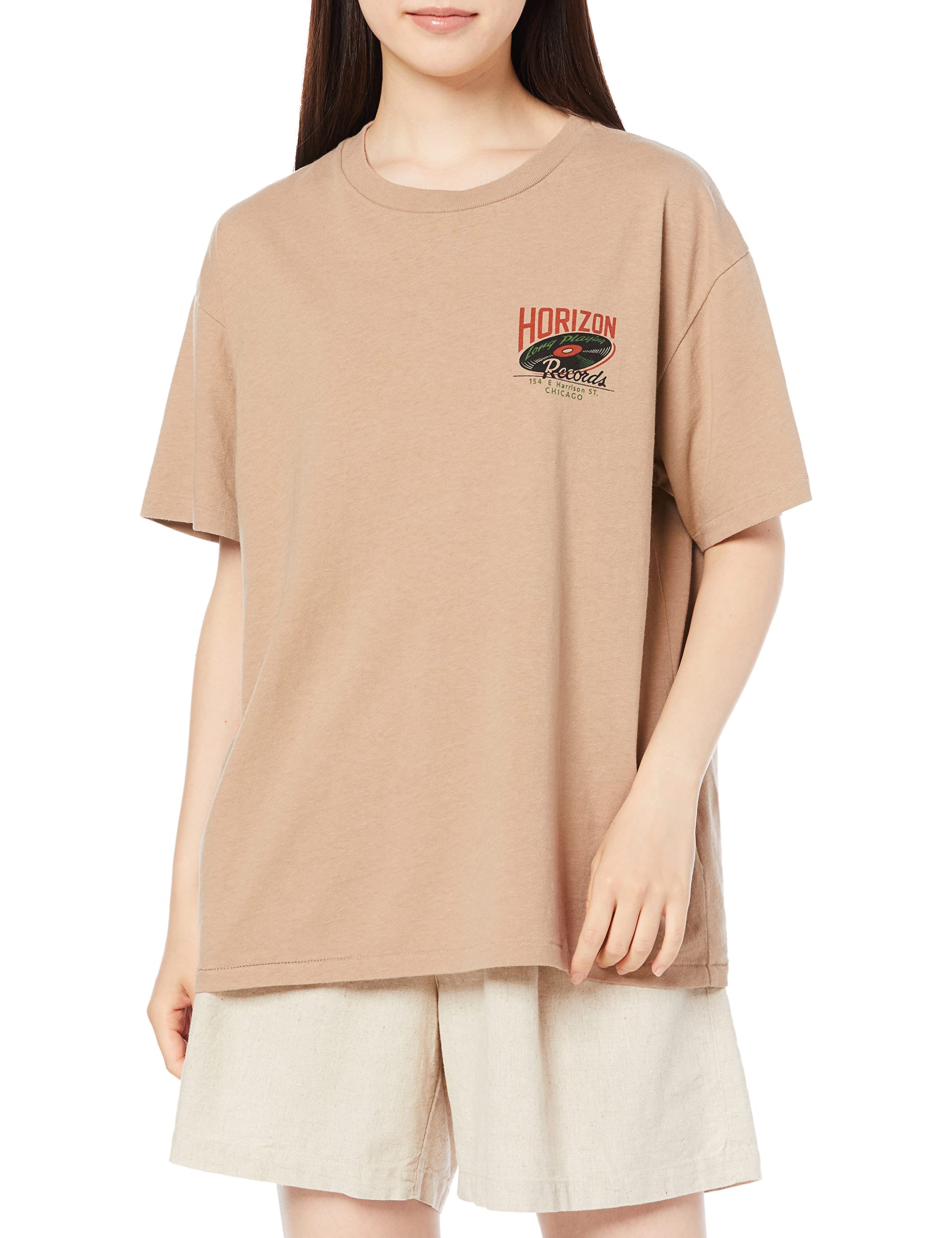 Edwin Used Look Grayish Size S Women s T-Shirt, Beige, (MT5064-1263)