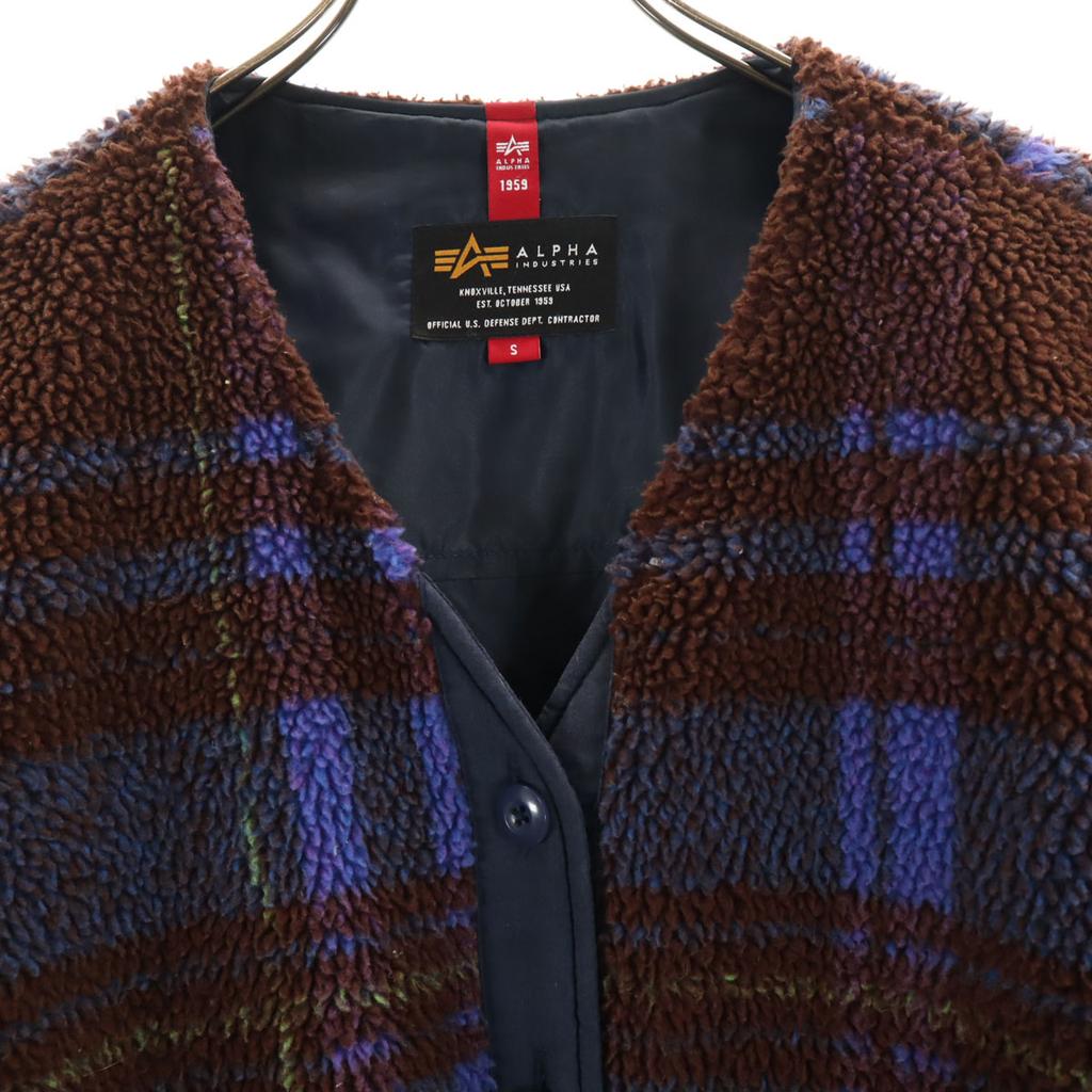 ALPHA INDUSTRIES INC Check Pattern Bore jacket S Brown Women Used