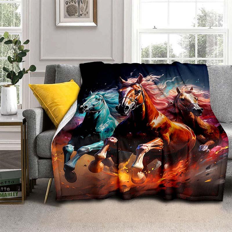 Running Horse Flannel Throw Blanket - Lightweight Digital Print Fleece, Soft & Warm for Sofa/Bed/Travel/Office, Home Decor