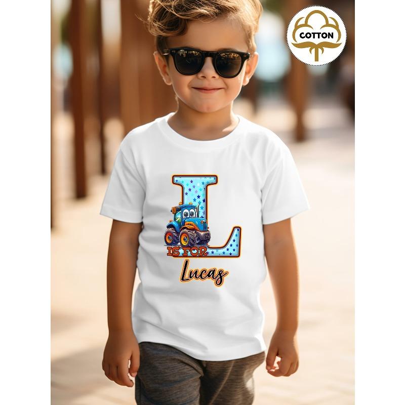 European sizes Children s Custom T-shirt, Blue Star Print, Boys Short-sleeved Personalized Initial Name Custom Children s Clothing. 110