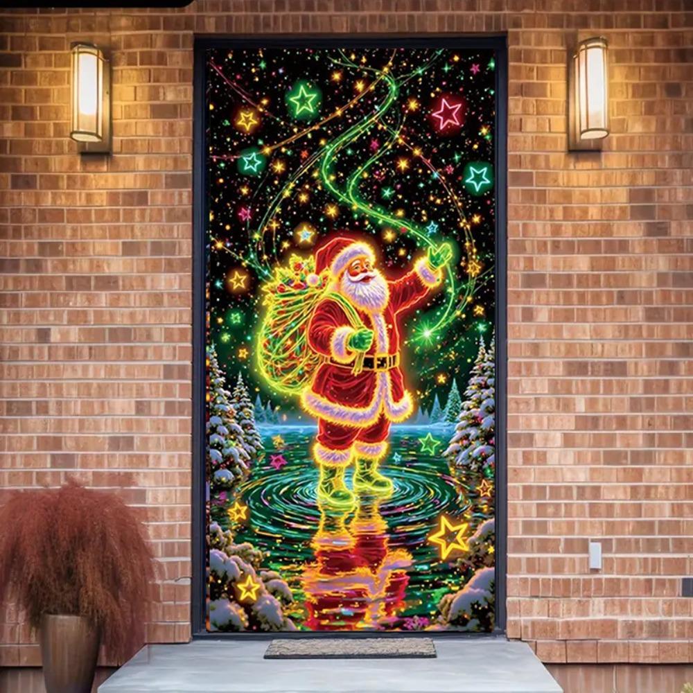 Santa Claus Christmas Hanging Cloth Fluorescent New Year Decoration  Entrance and Room