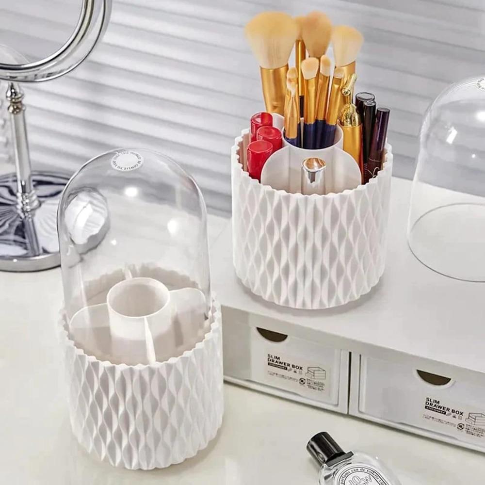 360° Rotating Makeup Brush Storage Rack - Multifunctional Cosmetic and Beauty Tool Organizer with Rotating Rack and Lid