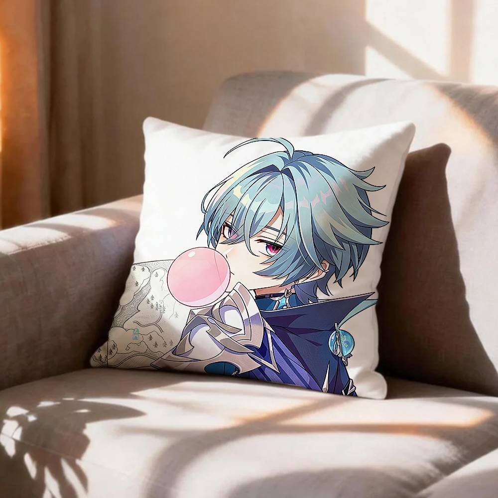 Genshin Impact Cryo LLohen Polearm Pillow Case Pattern Printed Pillowcase For Living Room Sofa Cushion Cover
