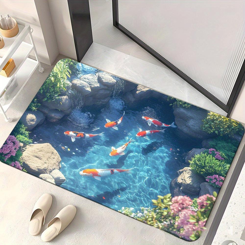 3D Illusion Floor Mat Anti-Slip Waterproof Bathroom Door Mat Creative Optical Decor Rug for Home Entrance Living Room